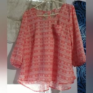 Women's Peasant Blouse by Mine, Coral/White, Size L